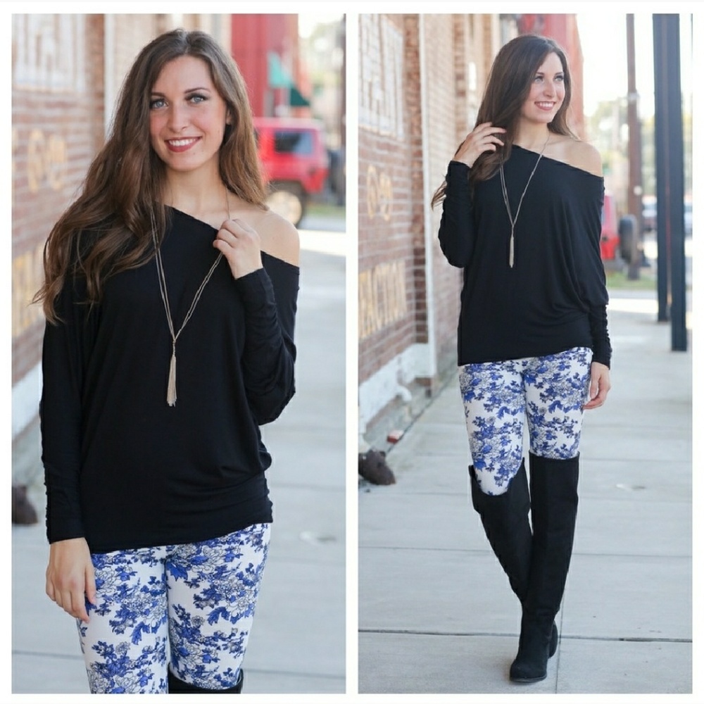 Black Off The Shoulder Dolman Sleeve Top - Picture 3 of 5